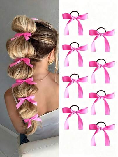 4-8pcs Satin Bow Hair Scrunchies, Elegant Bowknot Hair Accessories, Korean Minimalist Ponytail Holders, Sweet Princess Everyday Hair Decorations, Suitable For Women And Girls, Gift - Ponytail Ties - Hair Scrunchies - Hair Elastics - Hair Ropes - Elastic Hair Bands