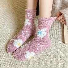 Miriam 6 Pares de Calcetas Afelpadas, Multicolor, Suaves, Diseño de Flores, Ligeras y Comodos. - Multicolor - Ver 1