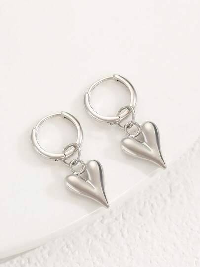 一对优雅简约光滑心形吊坠耳环，女士耳环，适合日常、派对、节日、情人节、约会、送给朋友、家人、情侣的礼物，女士珠宝