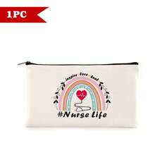 1/5/10pcs Nurse Theme Canvas Bag With Zipper Survival Kit Bag Medicine Bag Gift Bag Letter/Flower/Leopard/Heart/Rainbow Pattern Print Funny Makeup Pouch Portable Toiletry Bag For Nurse Travel Make Up Organizer Makeup Storage Cosmetic Bag Wash Bag Bathroom College Dorm Travel Stuff Multifunctional Cosmetic Organizer Cute Wallet Pouch Coin Purse - Beige - View 34