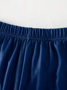 2pcs/Set Girls Casual Everyday Wear Fashion Letter Print Round Neck Short Sleeve T-Shirt And Long Pants Set, Summer - Navy Blue - View 8