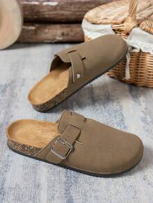 女士休闲纯色绒面革一脚蹬穆勒拖鞋，有保暖内衬和非保暖内衬版本 - 深棕色1 - 查看 6