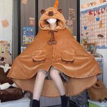 Wearable Plush Blanket Hoodie For Women & , Premium Soft Thick Sherpa & Fleece For Ultra Warmth, Throw Wrap With Giant Hood, Easy Movement, Capybara Gifts For Adults, Oversized - 棕色 - 查看 3