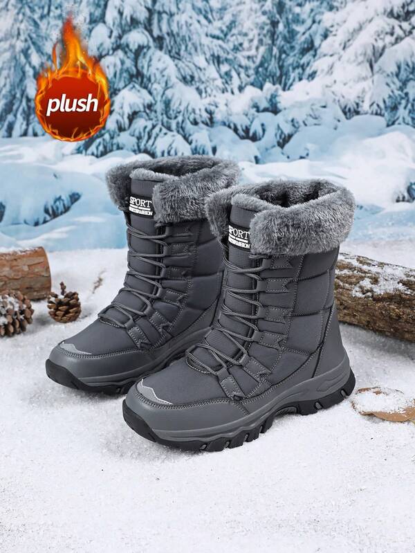 Fall/Winter Women's Anti-Slip, Wear-Resistant, Thick & Warm Outdoor Snow Boots, Comfortable Solid Color High-Top Hiking Boots,Fur Boots
