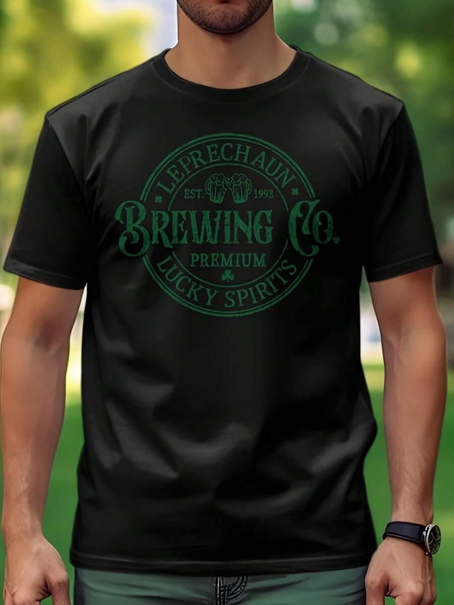 Vintage Leprechaun Brewing Co. T-Shirt Di St. Patrick's Day Beer Tee,This Fun Printed Casual T-Shirt Is The Perfect Gift For Valentine's Day/Christmas - 款式9 - 查看 1