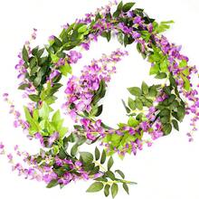 1/80pcs Artificial Wisteria Silk Hanging Flower Garland, Suitable For Home Garden Outdoor Ceremony Wedding Arch Floral Decor, Backdrop Wall Decor, DIY Wreath Materials, Wedding Car Decor, Doorway Decor, Bedroom Decor, Outdoor Decor, Garden Decor - Purple - View 1