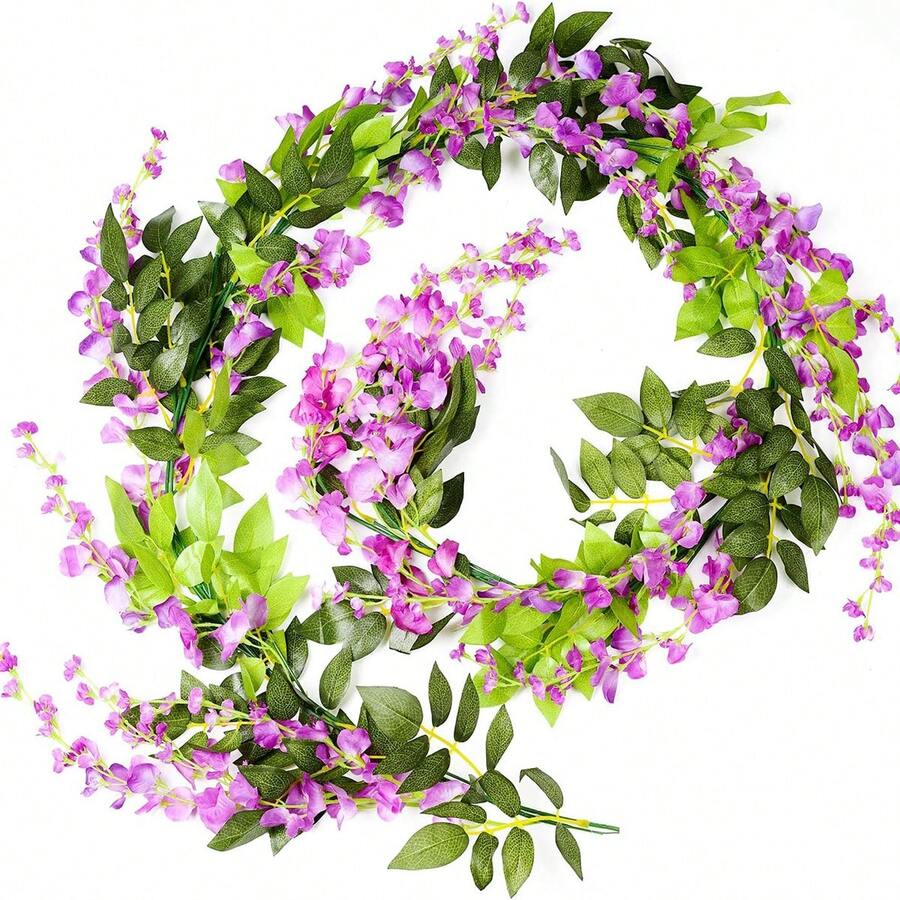 1/80pcs Artificial Wisteria Silk Hanging Flower Garland, Suitable For Home Garden Outdoor Ceremony Wedding Arch Floral Decor, Backdrop Wall Decor, DIY Wreath Materials, Wedding Car Decor, Doorway Decor, Bedroom Decor, Outdoor Decor, Garden Decor - Purple - View 1