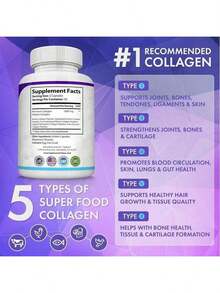 Bestseller! Toplux Multi Collagen Peptides – 1800mg Hydrolyzed Collagen Complex With Types I, II, III, V, X|   Supports Skin, Hair & Joints|   Keto-Friendly, Non-GMO – 90 Capsules.Supplement Vitamin,Free Shipping. - 1 Bottle - View 2