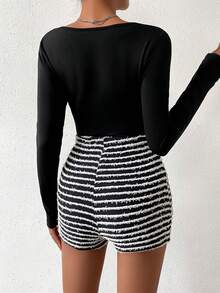 Solid Tee & Striped Shorts - Black - View 2