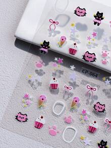 1pc Cute Pink Ice Cream Kitten Bow Decor 3D Sticker, Suitable For Tablet, Phone, Cup, Scrapbooking DIY - Multicolor - View 2