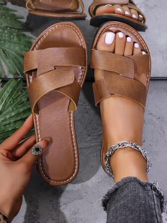 女士时尚百搭撞色舒适平底拖鞋，夏季热销