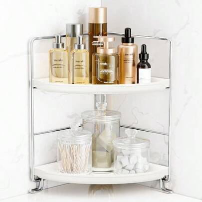 FSyueyun 2Tier Corner Bathroom Countertop Organizer Kitchen Spice Rack Makeup Storage Shelf Vanity Bedroom Storage Tray Silver
