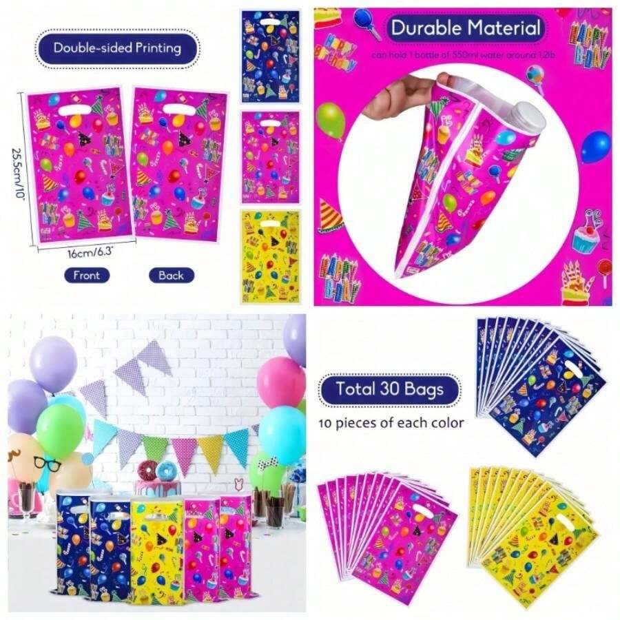 30 - Piece Set Of 6.3 - Inch* 10 - Inch Party Bags, Birthday Bags. - Colour - View 1