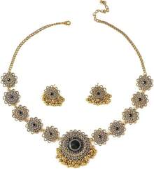 Bollywood Jewelry Sets Women Wedding Party Jewelry Flower Tassel Beaded Dangle Earring Oxidized Choker Necklace Gold-Tone Plated Zirconia Jhumkas Chandelier Earrings Boho Jewelry - 黑色 - 查看 1