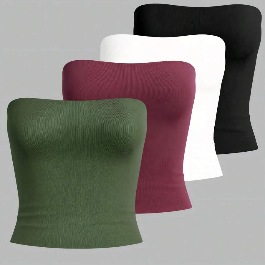 5-Piece Set: Women's Strapless Tube Top With Lining, Bustier Style, Basic Blogger Fashion, One Size - KIT 4 Peças-1 - View 1