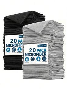 20 piezas Juego de toallas de cocina, paños de limpieza de microfibra súper absorbentes de color negro y gris claro, con gran absorción de agua, suaves, eliminación de manchas, adecuados para limpiar vidrio, encimeras de cocina, ollas y sartenes, grifos, campanas extractoras, automóviles, aplicables para cocina, baño, hogar y talla grande - Multicolor - Ver 2