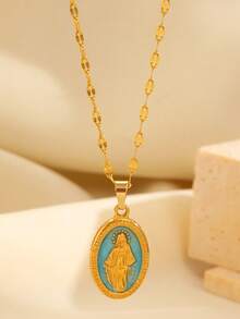 1 pezzo Elegante collana con pendente in acciaio inossidabile 18k smaltato raffigurante la Vergine Maria, adatta per uso quotidiano, feste, festival, stile religioso, regalo per amici, famiglia, coppie, donne