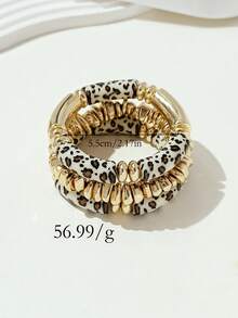 Set de 3 piezas Pulsera vintage bohemia de múltiples capas con estampado de leopardo y cuentas de acrílico, de lujo y alta gama para mujeres, parejas, fiestas y uso diario