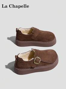 1 双 La Chapelle 女式休闲软底平底鞋，圆头低跟户外通勤鞋，优雅软底徒步鞋适合学生毕业照，低帮皮革保暖鞋