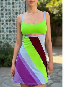 13 Going On 30 Movie Inspired Dress Color Block Striped Casual Backless/Backless - 青檸色 - 查看 1
