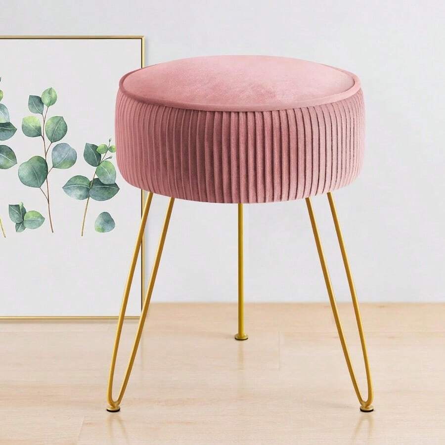Vanity StoolsGERANT - Taburete Multifuncional para Cambiador reposapiés Redondo de Terciopelo con Patas de Metal Modernos taburetes de Cambiador para Sala de Maquillaje Rosa ClaroVanity Stools - rosaclaro - Ver 1