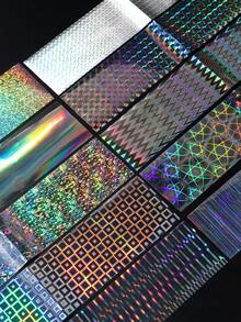 FULL BEAUTY 10片全息银色美甲贴纸，彩虹几何极光激光美甲装饰膜