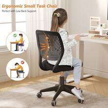 Armless Study Chair Height Adjustable Swivel With Soft Mesh Padded Seat Office Computer Chair - 黑色 - 查看 3