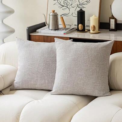 Kevin Textile Soft Solid Lined Linen Pillow Cover Durable Pillowcase Fashion Striped Star Cushion Cover 66 X 66 Cm Set Of 2 Grey White