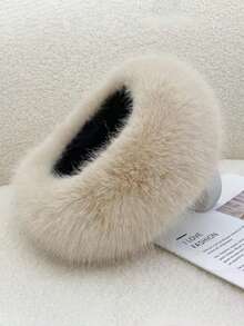 纯色涤纶蓬松仿毛皮发带，加厚仿狐狸毛帽圈，女士保暖假发带，秋冬女士头巾冬季发饰优雅头巾女士围巾 - 彩色 - 查看 9