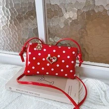 PU Leather Children's Shoulder Bag With Embroidered Heart For Girls, Mini Square Crossbody Bag