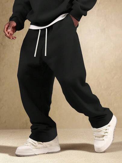 Quần jogger nam màu trơn, nhẹ, thoáng khí, chất liệu polyester, kiểu dáng rộng rãi, thích hợp cho hoạt động ngoài trời, kiểu quần thể thao nam, quần bóng rổ, màu đen, thích hợp cho mùa xuân.