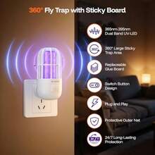 Fly Trap Indoor Plug-In Flying Insect Trap Fruit Fly Traps For Indoors With Dual Band Powerful Mosquito Control UV Light And 5 Replaceable 360 Sticky Glue Boards - 如圖 - 查看 2