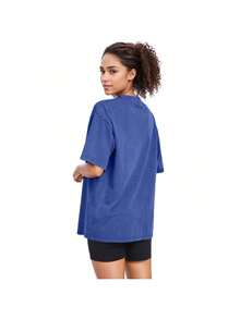 3PCS Womens Washed Vintage Oversized T-Shirt Casual Baggy Streetwear Boyfriend Tee Workout Short Sleeve Cotton Tops - Blue+Purple+Green - 查看 4