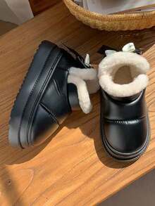1 Pair Teenage EVA Thermal-Lined Bow Design Anti-Slip Thick Sole Casual Snow Boots, Suitable For Autumn/Winter - Black - View 6