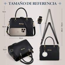 NUBILY Bolsas de Mujer Moda Bolsa de Mano Impermeable PU Bolsa Tote con Pompón Bolso Crossbody Hombro para Casual Viajes Citas Compras - Beis - Ver 1
