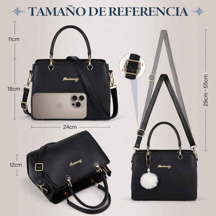 NUBILY Bolsas de Mujer Moda Bolsa de Mano Impermeable PU Bolsa Tote con Pompón Bolso Crossbody Hombro para Casual Viajes Citas Compras - Beis - Ver 1