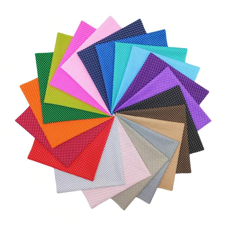20 piezas de tela de algodón sólida, combinación de lunares multicolor, adecuada para manualidades de costura DIY y proyectos de costura, aplicable para regalos de Navidad, Pascua, Halloween, Año Nuevo Chino y otras festividades, costura de patchwork DIY, guirnaldas, tela para muñecas, decoraciones, artesanías y decoración del hogar, tela para envolver regalos | Varios diseños | Detalles decorativos con borlas, dos tamaños disponibles