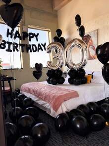 47pcs Black Balloon Birthday Set, Includes Black Happy Birthday Letter Balloons, Black Heart Foil Balloons, And Black Latex Balloons, Suitable For Birthday Party, Adult Ceremony, Photo Booth Backdrop, Anniversary, Baby Shower, Home Decor - Black - View 6