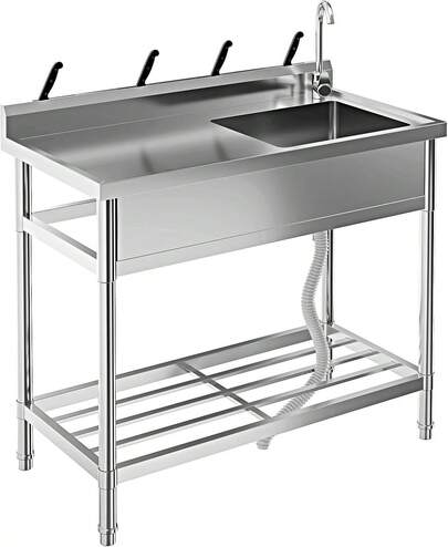 CuteHairy 39*20*37in Freestanding Single Bowl Kitchen Sink Workbench With Cold And Hot Water Pipe Faucet