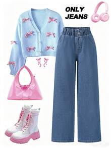 1 pièce Jeans en denim classique, décontracté et vintage, confortable, bleu moyen, nouvelle arrivée pour l'automne/hiver - Jean bleu - Voir 1
