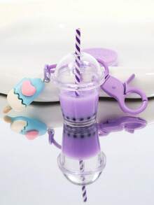 Sweet Pink Ice Cream & Bubble Tea Keychain Set - Cute Biscuit Keyrings For Girls Girl Handbag Purse Jewelry Friendship Gift - Purple - View 5