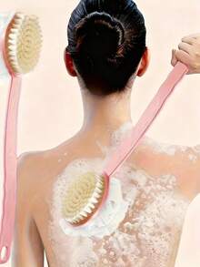 双面沐浴刷，采用柔软黄瓜纤维和刷毛——深层清洁背部和足部磨砂刷，温和去角质身体和面部磨砂刷，粉色，适用于背部和足部护理，符合人体工程学设计，经久耐用，适合家庭SPA，小巧便携 - 彩色 - 查看 1