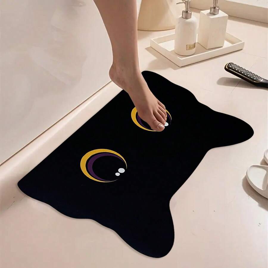 1 Pc Black Cat Diatom Mud Quick-Dry Bathroom Mat - Non-Slip, Thickened For Strong Water Absorption, Washable Polyester, Rubber Diatom Mud Backing, Perfect For Kitchen And Laundry Room Floors, Bathroom Mat | Fun Design | Durable Floor Covering - Multicolor - View 1