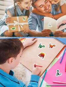 500 pegatinas de dinosaurio en rollo, calcomanías autoadhesivas de PVC para equipaje, monopatín, guitarra, portátil, scrapbooking, diario, funda de teléfono, manualidades DIY, formas irregulares de colores mixtos, de un solo uso - Multicolor - Ver 7