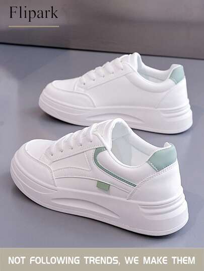 Flipark A Pair Of And Casual Sport Style White Shoes, Versatile And Lightweight, Suitable For Students To Wear Outside.,1 Pair All-Match Sporty Fashionable Women's Casual Lightweight Small White Shoes, Student Shoes, Small Size Suitable For Petite Women
