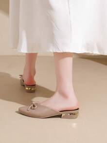 Women's Casual Solid Color Slip-On Mules - Khaki - View 3
