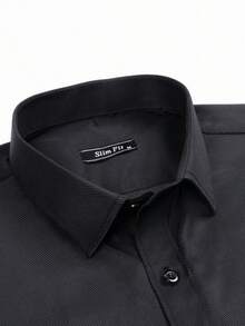 Men's Breathable, Non-Sticky Dress Shirt, Easy To Wash And Dry, Ideal For Work, Meetings, And Everyday Wear - 黑色 - 查看 3