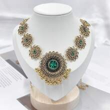 Bollywood Jewelry Sets Women Wedding Party Jewelry Flower Tassel Beaded Dangle Earring Oxidized Choker Necklace Gold-Tone Plated Zirconia Jhumkas Chandelier Earrings Boho Jewelry - 綠色 - 查看 5