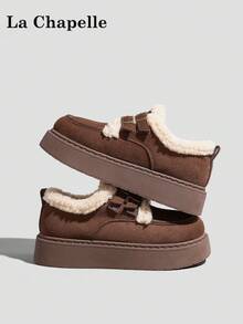 1 双 La Chapelle 女式休闲软底平底鞋，圆头低跟户外通勤鞋，优雅软底徒步鞋适合学生毕业照，低帮皮革保暖鞋