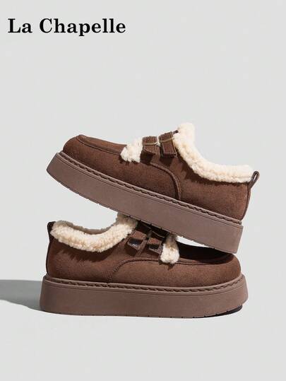 1 双 La Chapelle 女式休闲软底平底鞋，圆头低跟户外通勤鞋，优雅软底徒步鞋适合学生毕业照，低帮皮革保暖鞋